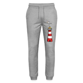 Möwe auf dem Leuchtturm - Nordsee - Geschenk - Stanley/Stella Unisex Bio Jogginghose Mover  - Grau meliert - Vorne - Marisol (170cm) & Nik (191cm)