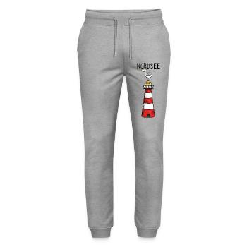 Nordsee Leuchtturm - Möwe - Comic - Geschenk - Stanley/Stella Unisex Bio Jogginghose Mover  - Grau meliert - Vorne - Marisol (170cm) & Nik (191cm)