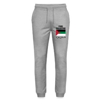 Palestine libre avec le drapeau - Pantalon de jogging bio MOVER Stanley/Stella unisexe - gris chiné - Devant - Marisol (170cm) & Nik (191cm)