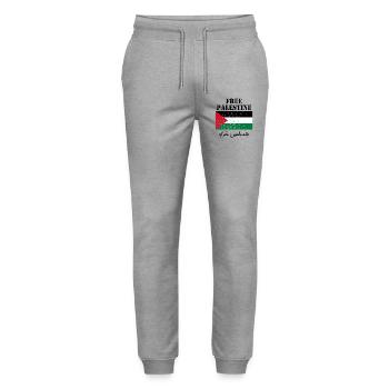 Free Palestine Flag - Stanley/Stella Mover Unisex Organic Jogging Trousers - heather grey - Front - Marisol (170cm) & Nik (191cm)