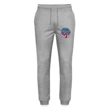 Black tree of life on blue and pink background - Stanley/Stella Mover Unisex Organic Jogging Trousers - heather grey - Front - Marisol (170cm) & Nik (191cm)