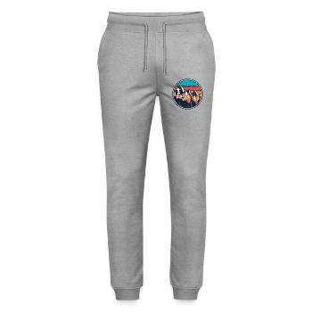 Retro Mountain Trail Circle - Stanley/Stella Mover Unisex Organic Jogging Trousers - heather grey - Front - Marisol (170cm) & Nik (191cm)