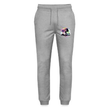 BMX Mond - BMX Fahrradfahrer - Bicyclette Bike - Stanley/Stella Unisex Bio Jogginghose Mover  - Grau meliert - Vorne - Marisol (170cm) & Nik (191cm)