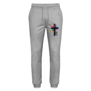Flowers Blossoms Cross Jesus God Crosses Flora - Stanley/Stella Mover Unisex Organic Jogging Trousers - heather grey - Front - Marisol (170cm) & Nik (191cm)