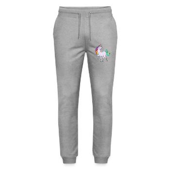 Einhorn mit Sternchen und Regenbogen Farben - Stanley/Stella Unisex Bio Jogginghose Mover  - Grau meliert - Vorne - Marisol (170cm) & Nik (191cm)