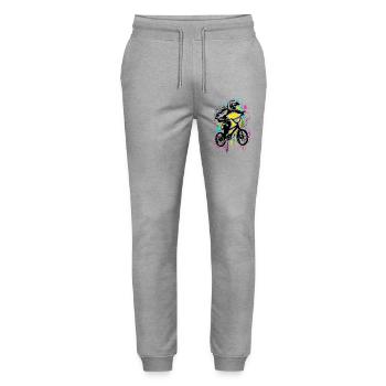 Bmx Bike | Bmx Rider Colorful Vintage - Stanley/Stella Mover Unisex Organic Jogging Trousers - heather grey - Front - Marisol (170cm) & Nik (191cm)