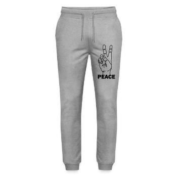 Geste de la main paix avec texte de paix - Pantalon de jogging bio MOVER Stanley/Stella unisexe - gris chiné - Devant - Marisol (170cm) & Nik (191cm)