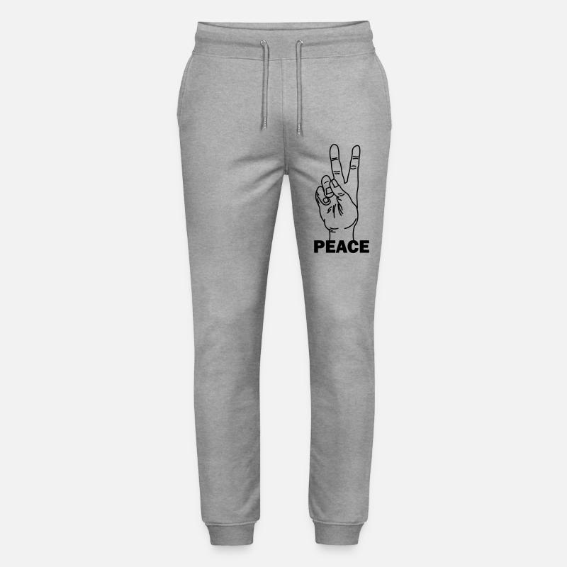Hand gesture peace with peace text - Stanley/Stella Mover Unisex Organic Jogging Trousers - heather grey