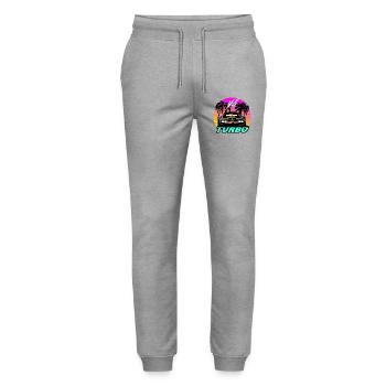 Synthwave Auto Turbo V8 - Stanley/Stella Mover Unisex Organic Jogging Trousers - heather grey - Front - Marisol (170cm) & Nik (191cm)