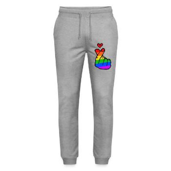 Rainbow Heart Amour Paix Passion - Pantalon de jogging bio MOVER Stanley/Stella unisexe - gris chiné - Devant - Marisol (170cm) & Nik (191cm)
