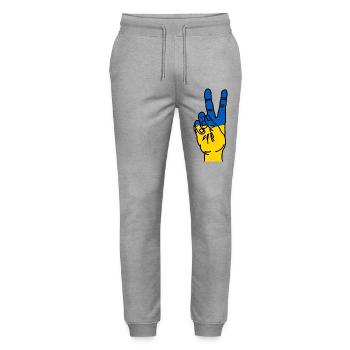 Peace for Ukraine - Stanley/Stella Mover Unisex Organic Jogging Trousers - heather grey - Front - Marisol (170cm) & Nik (191cm)