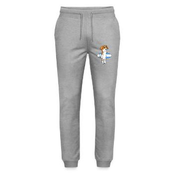Surfboard Dog Beagle Surfing Gift - Stanley/Stella Mover Unisex Organic Jogging Trousers - heather grey - Front - Marisol (170cm) & Nik (191cm)