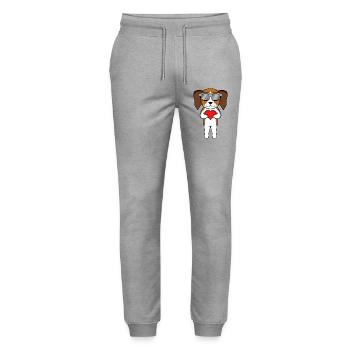 Beagle mit Sonnenbrille und Herz - Stanley/Stella Unisex Bio Jogginghose Mover  - Grau meliert - Vorne - Marisol (170cm) & Nik (191cm)