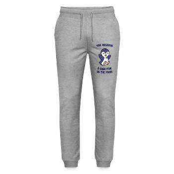 Humorous Statement Sweet Penguin Bird Animal Arctic - Stanley/Stella Mover Unisex Organic Jogging Trousers - heather grey - Front - Marisol (170cm) & Nik (191cm)
