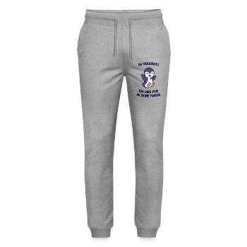 Vogel Tier Humorvoll Pinguin Statement Arktis - Stanley/Stella Unisex Bio Jogginghose Mover  - Grau meliert - Vorne - Marisol (170cm) & Nik (191cm)