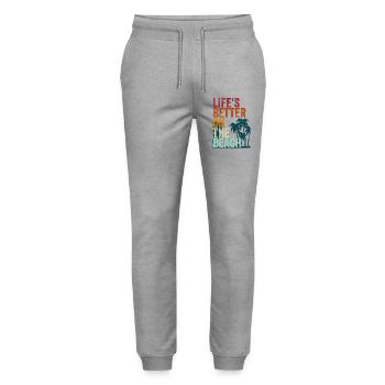 Life's better on the beach - Stanley/Stella Mover Unisex Organic Jogging Trousers - heather grey - Front - Marisol (170cm) & Nik (191cm)