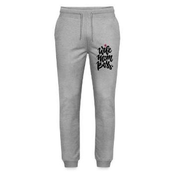 Mama Power - Wife mom Bos - Stanley/Stella Mover Unisex Organic Jogging Trousers - heather grey - Front - Marisol (170cm) & Nik (191cm)