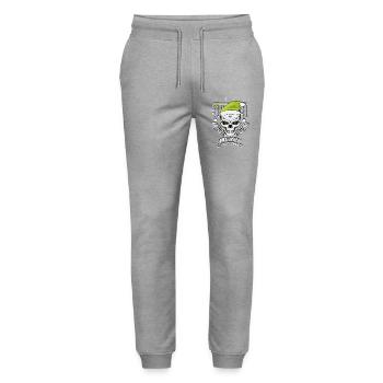 Green Christmas Skull - Stanley/Stella Mover Unisex Organic Jogging Trousers - heather grey - Front - Marisol (170cm) & Nik (191cm)