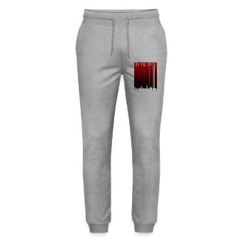 Copenhagen Red Gradient Typo - Stanley/Stella Mover Unisex Organic Jogging Trousers - heather grey - Front - Marisol (170cm) & Nik (191cm)
