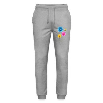 Bunte Blumen mit Biene - Frühling Kindermode - Stanley/Stella Unisex Bio Jogginghose Mover  - Grau meliert - Vorne - Marisol (170cm) & Nik (191cm)