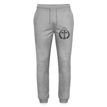 Kreuz im Lorbeerkranz - Stanley/Stella Unisex Bio Jogginghose Mover  - Grau meliert - Vorne - Marisol (170cm) & Nik (191cm)