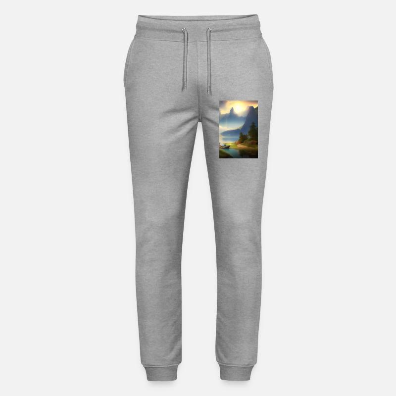 Landschaft mit See, Boot und Berge - Stanley/Stella Unisex Bio Jogginghose Mover  - Grau meliert