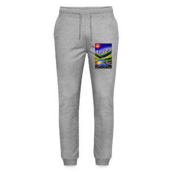 Paysage avec lac, bateau et montagnes - Pantalon de jogging bio MOVER Stanley/Stella unisexe - gris chiné - Devant - Marisol (170cm) & Nik (191cm)