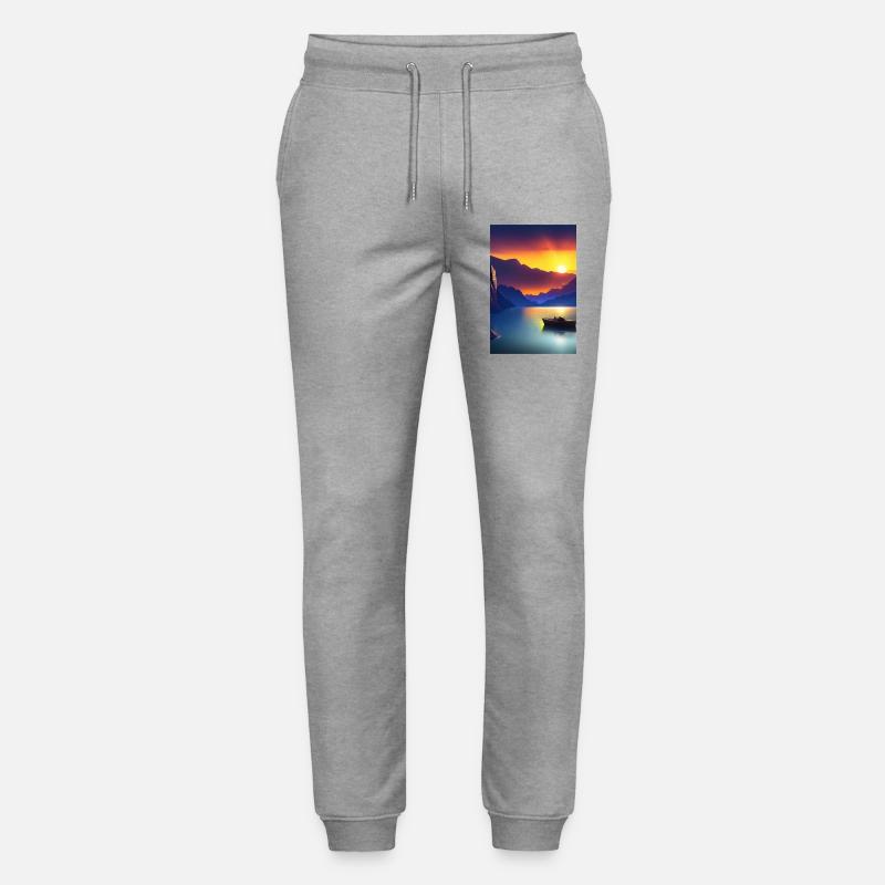 Landschaft mit See, Boot und Berge - Stanley/Stella Unisex Bio Jogginghose Mover  - Grau meliert