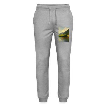 Landscape with lake, boat and mountains - Stanley/Stella Mover Unisex Organic Jogging Trousers - heather grey - Front - Marisol (170cm) & Nik (191cm)