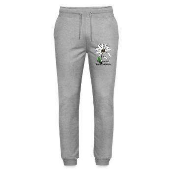 Daisy on Black: Bold White Petals - Stanley/Stella Mover Unisex Organic Jogging Trousers - heather grey - Front - Marisol (170cm) & Nik (191cm)
