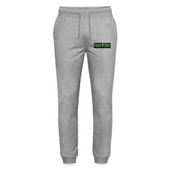 Think Green Leaf Pattern Logo - Stanley/Stella Mover Unisex Organic Jogging Trousers - heather grey - Front - Marisol (170cm) & Nik (191cm)