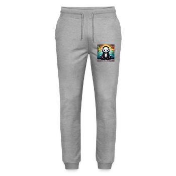 Panda mit neonfarbenen Kopfhörern - Stanley/Stella Unisex Bio Jogginghose Mover  - Grau meliert - Vorne - Marisol (170cm) & Nik (191cm)