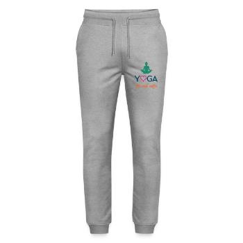 Yoga and Coffee - Stanley/Stella Mover Unisex Organic Jogging Trousers - heather grey - Front - Marisol (170cm) & Nik (191cm)