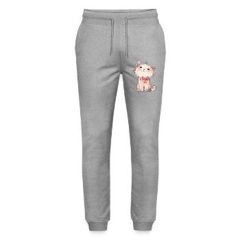 Chat mignon regardant une fleur de cerisier - Pantalon de jogging bio MOVER Stanley/Stella unisexe - gris chiné - Devant - Marisol (170cm) & Nik (191cm)