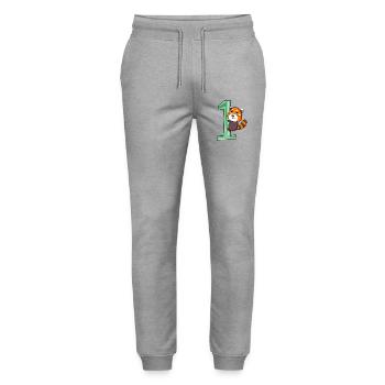 1 Birthday 1 Year Old with Animal Motif - One - Stanley/Stella Mover Unisex Organic Jogging Trousers - heather grey - Front - Marisol (170cm) & Nik (191cm)