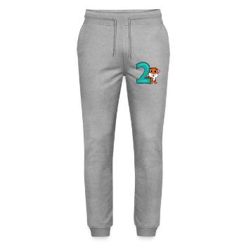 2 birthday 2 years old with animal motif - two - Stanley/Stella Mover Unisex Organic Jogging Trousers - heather grey - Front - Marisol (170cm) & Nik (191cm)