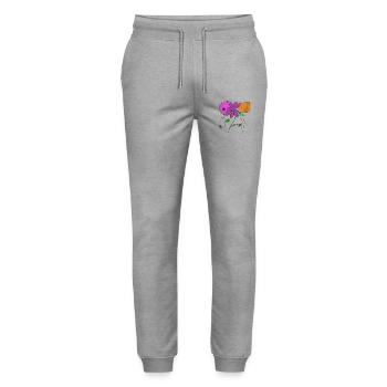 Floral motifs with colorful flowers and leaves - Stanley/Stella Mover Unisex Organic Jogging Trousers - heather grey - Front - Marisol (170cm) & Nik (191cm)