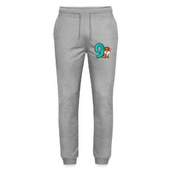 9th Birthday Motif Tiger - Nine Years - Stanley/Stella Mover Unisex Organic Jogging Trousers - heather grey - Front - Marisol (170cm) & Nik (191cm)