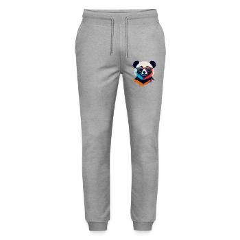 Panda Power: Retro Panda T-Shirt - Stanley/Stella Mover Unisex Organic Jogging Trousers - heather grey - Front - Marisol (170cm) & Nik (191cm)