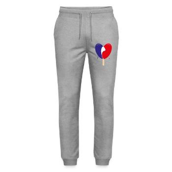 Flagge von Frankreich mit Herz. - Stanley/Stella Unisex Bio Jogginghose Mover  - Grau meliert - Vorne - Marisol (170cm) & Nik (191cm)