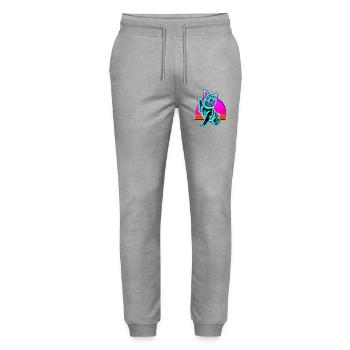 Frenchi Bulldog Synthwave Sunset - Stanley/Stella Mover Unisex Organic Jogging Trousers - heather grey - Front - Marisol (170cm) & Nik (191cm)