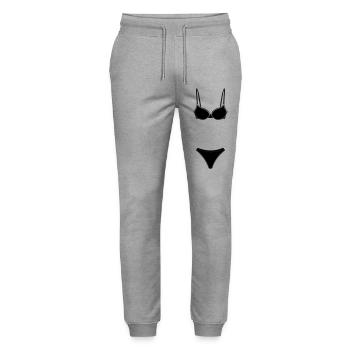 Dessous- oder Bekini-Logo für Geschäft oder Marktstand - Stanley/Stella Unisex Bio Jogginghose Mover  - Grau meliert - Vorne - Marisol (170cm) & Nik (191cm)