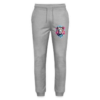 Bunter Löwenkopf - Stanley/Stella Unisex Bio Jogginghose Mover  - Grau meliert - Vorne - Marisol (170cm) & Nik (191cm)