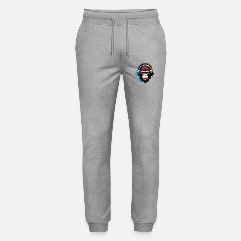 Affe mit Kopfhörer Tier Schimpanse Affen - Stanley/Stella Unisex Bio Jogginghose Mover  - Grau meliert