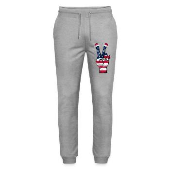 USA Flag Christmas Peace Symbol Used - Stanley/Stella Mover Unisex Organic Jogging Trousers - heather grey - Front - Marisol (170cm) & Nik (191cm)