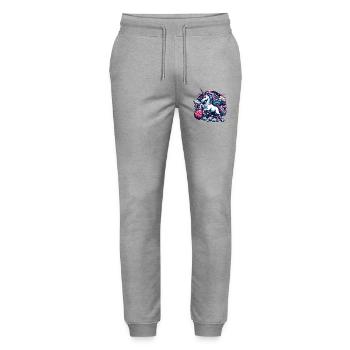 Basketball Unicorn Gift - Stanley/Stella Mover Unisex Organic Jogging Trousers - heather grey - Front - Marisol (170cm) & Nik (191cm)