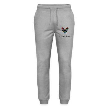 PAAR. ICH HABE GERADE GEHEIRATET. Junggesellinnenabschied. VALENTINSTAG. MARIES - Stanley/Stella Unisex Bio Jogginghose Mover  - Grau meliert - Vorne - Marisol (170cm) & Nik (191cm)