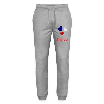 HERZ. HERZ. VALENTINSTAG. LIEBE. LIEBE. PAAR. - Stanley/Stella Unisex Bio Jogginghose Mover  - Grau meliert - Vorne - Marisol (170cm) & Nik (191cm)