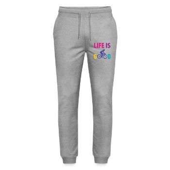 Cycling - Life is Good - Stanley/Stella Mover Unisex Organic Jogging Trousers - heather grey - Front - Marisol (170cm) & Nik (191cm)