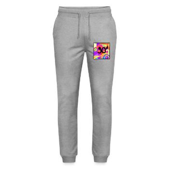 Retro style 90s design - Stanley/Stella Mover Unisex Organic Jogging Trousers - heather grey - Front - Marisol (170cm) & Nik (191cm)